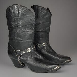 Dingo Wmn 8.5 Olivia DI 522 Pigskin Leather Boot Silver Tone Concho Strap Black